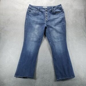 KanCan Jeans Womens 22 Blue Flare‎ High Rise Dark Wash Button Fly Stretch